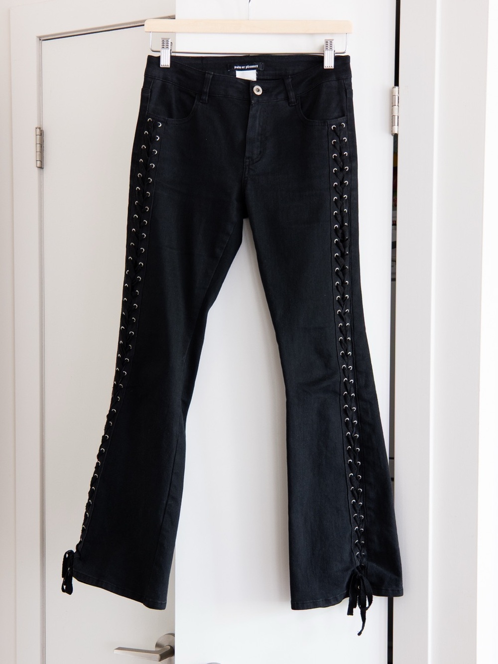 Y2K Black Lace-Up Side Flare Jeans